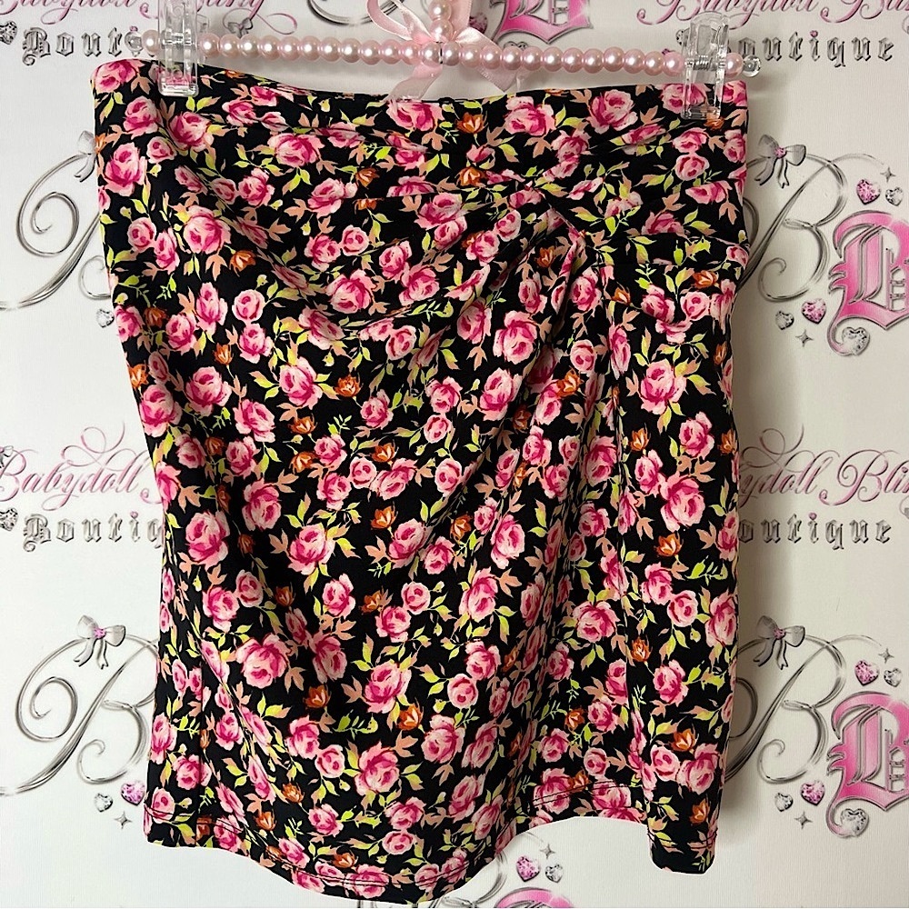 Zara skirt mini flowers pink orange green Black Floral Pencil Skirt boho